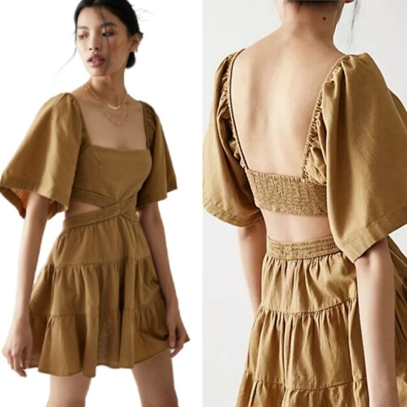 FREE PEOPLE Cross Of Sunlight Mini Dress - Tropical Nut color size XS - Picture 1 of 7